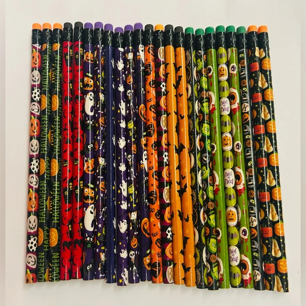 New 23 Halloween Themed Pencils with Erasers 7 3/8